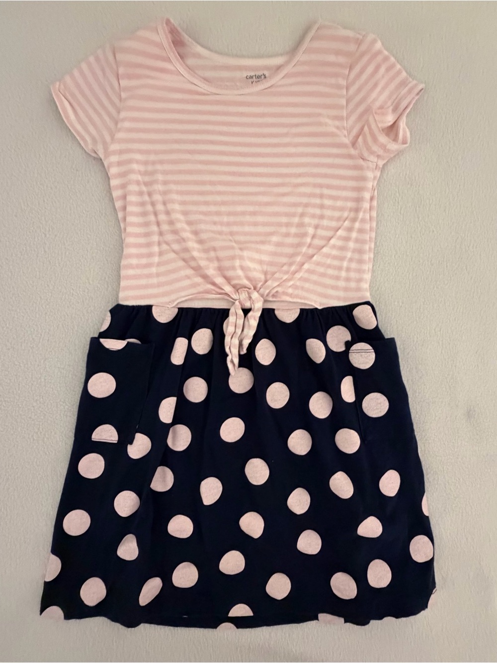 Carters Pink, White & Blue Polka Dot / Striped Dress